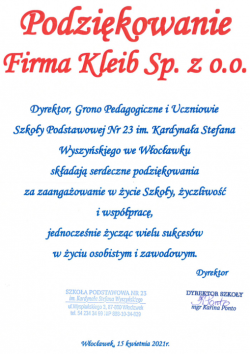 Podziękowanie za współpracę